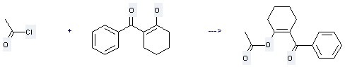 The Cyclohexanone, 2-benzoyl- could react with acetyl chloride, and obtain the (2-acetoxy-cyclohex-1-enyl)-phenyl ketone.
